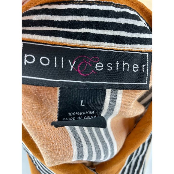 Polly & Esther Orange Striped Boxy Short Sleeve Tie Front Shirt Size Large L - Picture 4 of 9